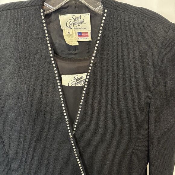 Vtg Sicari Evenings 80s 3 Pc Suit Blazer Skirt Tank Knit Rhinestone Black Glam 6 - Picture 4 of 11
